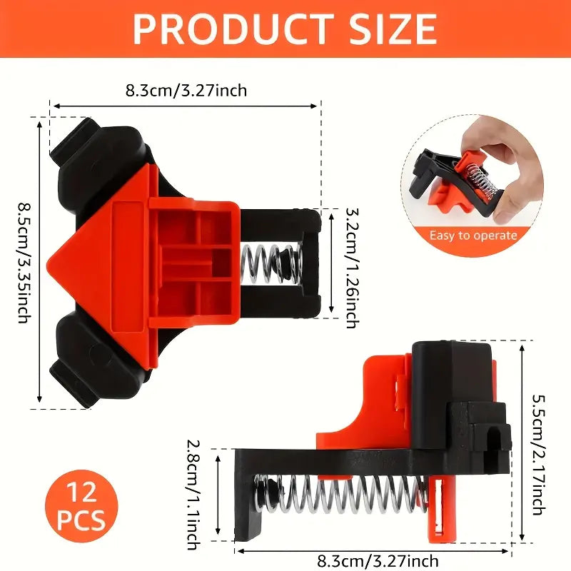 4pcs Adjustable Spring-Loaded Right Angle Corner Clamps - Heavy-Duty Plastic Woodworking Clamps with Ergonomic Handle & Locking Mechanism, Clamp with Thread, Multi-angle Clamping For Cabinets, Photo Framing