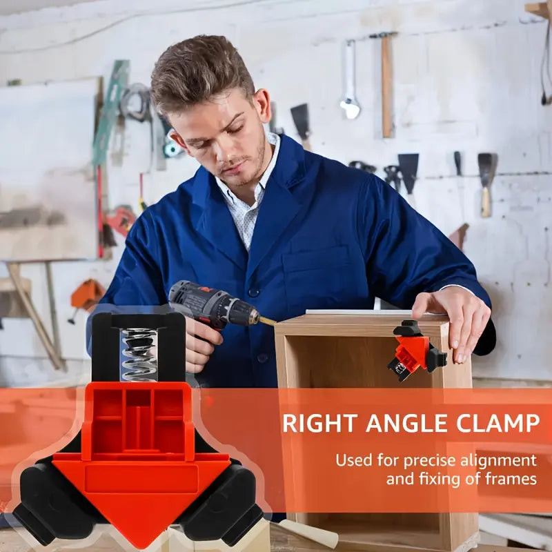 4pcs Adjustable Spring-Loaded Right Angle Corner Clamps - Heavy-Duty Plastic Woodworking Clamps with Ergonomic Handle & Locking Mechanism, Clamp with Thread, Multi-angle Clamping For Cabinets, Photo Framing