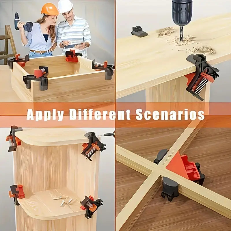 4pcs Adjustable Spring-Loaded Right Angle Corner Clamps - Heavy-Duty Plastic Woodworking Clamps with Ergonomic Handle & Locking Mechanism, Clamp with Thread, Multi-angle Clamping For Cabinets, Photo Framing