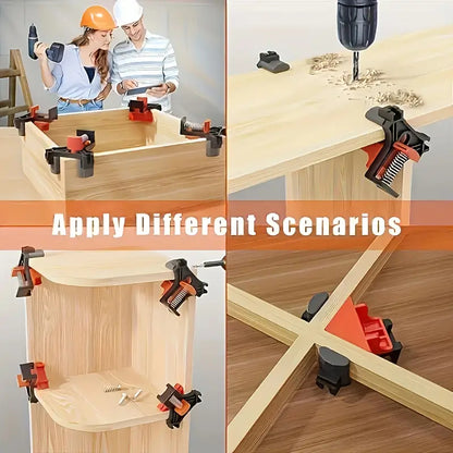 4pcs Adjustable Spring-Loaded Right Angle Corner Clamps - Heavy-Duty Plastic Woodworking Clamps with Ergonomic Handle & Locking Mechanism, Clamp with Thread, Multi-angle Clamping For Cabinets, Photo Framing