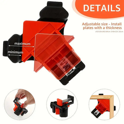 4pcs Adjustable Spring-Loaded Right Angle Corner Clamps - Heavy-Duty Plastic Woodworking Clamps with Ergonomic Handle & Locking Mechanism, Clamp with Thread, Multi-angle Clamping For Cabinets, Photo Framing