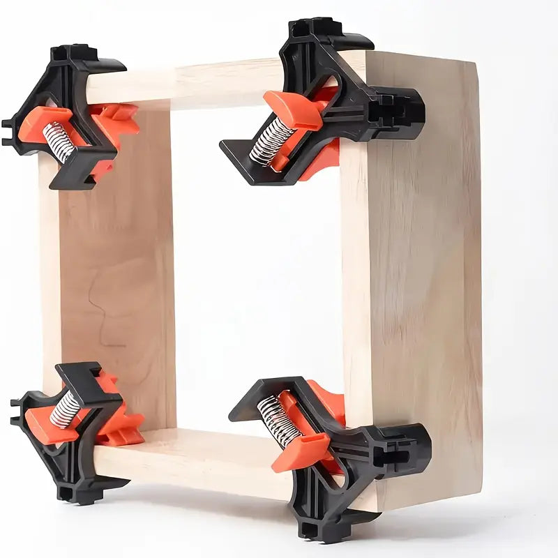 4pcs Adjustable Spring-Loaded Right Angle Corner Clamps - Heavy-Duty Plastic Woodworking Clamps with Ergonomic Handle & Locking Mechanism, Clamp with Thread, Multi-angle Clamping For Cabinets, Photo Framing