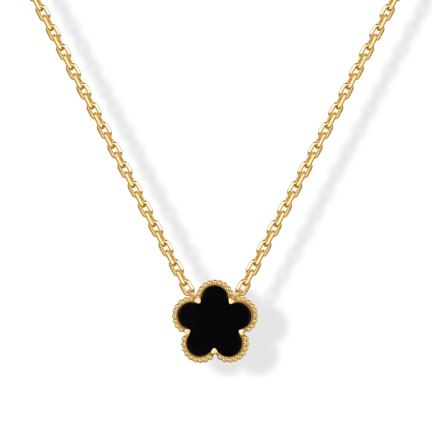 Gold Plated Clover Necklaces for Women - Black Onyx & Mother of Pearl Gemstone Pendant Necklace - Adjustable Chain Hypoallergenic Jewelry Gifts