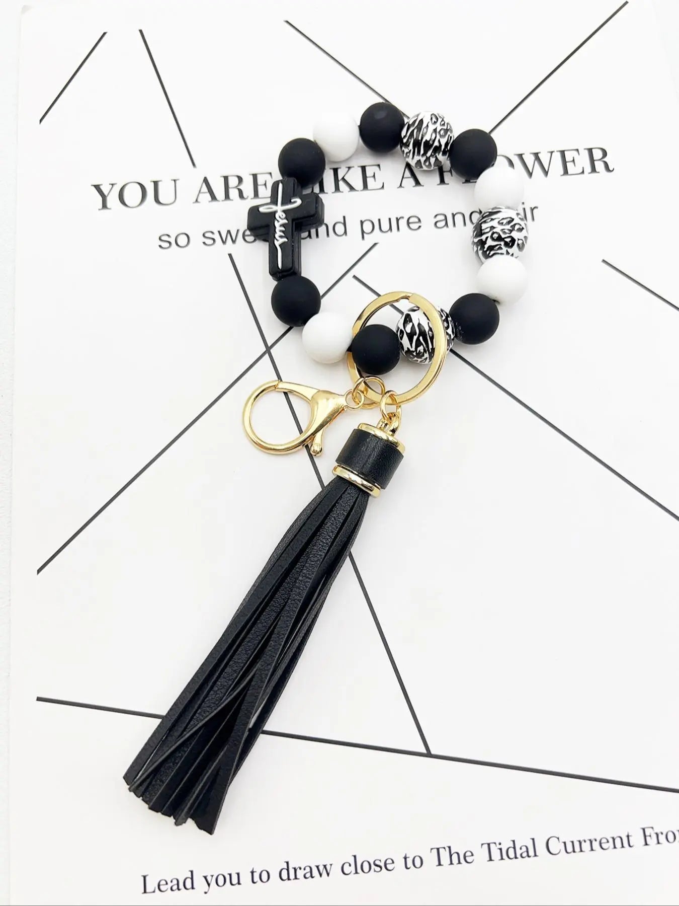 1 Piece Leopard Pattern Tassel Decor Beaded Keychain, Trendy Cute Jewelry for Women & Men, Fashion Accessories, Perfect Gift for Friends