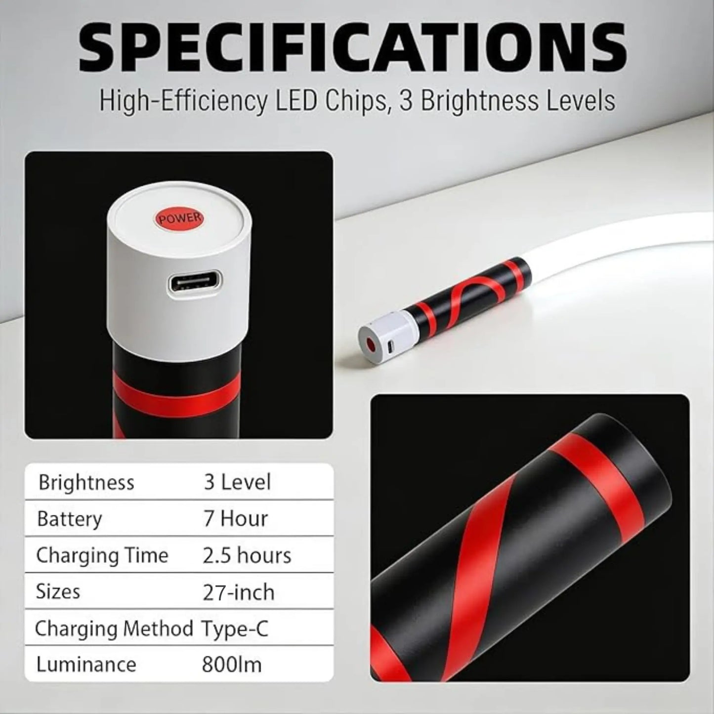 Bendable LED Flashlight Stick – 29" Flexible Rechargeable LED Work Light, High Lumen Hands-Free Inspection Light for Car Repair, Under Hood, Garage, Mechanic, DIY, Camping & Emergency Roadside, Summervibes