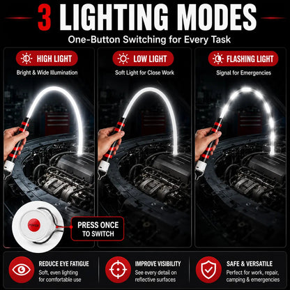 Bendable LED Flashlight Stick – 29" Flexible Rechargeable LED Work Light, High Lumen Hands-Free Inspection Light for Car Repair, Under Hood, Garage, Mechanic, DIY, Camping & Emergency Roadside, Summervibes