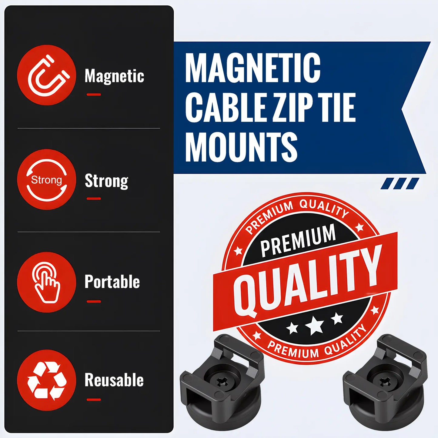 Heavy-Duty Magnetic Cable Tie Mounts, 22mm Magnetic Zip Tie Mount Bases, 22lbs Strong Magnetic Wire Holders and Cable Organizers for Home, Office, Marine, and Electrical Wire Management