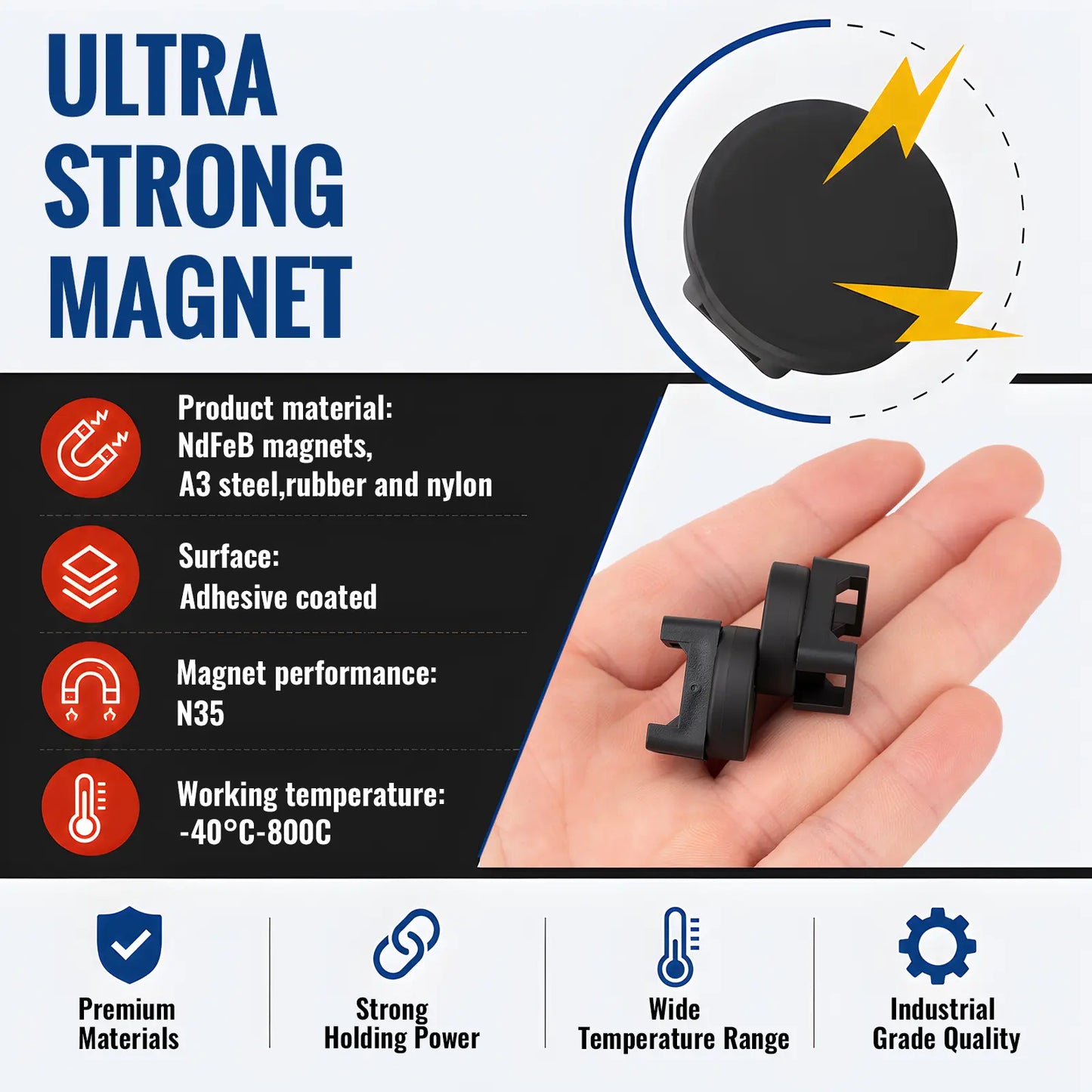 Heavy-Duty Magnetic Cable Tie Mounts, 22mm Magnetic Zip Tie Mount Bases, 22lbs Strong Magnetic Wire Holders and Cable Organizers for Home, Office, Marine, and Electrical Wire Management
