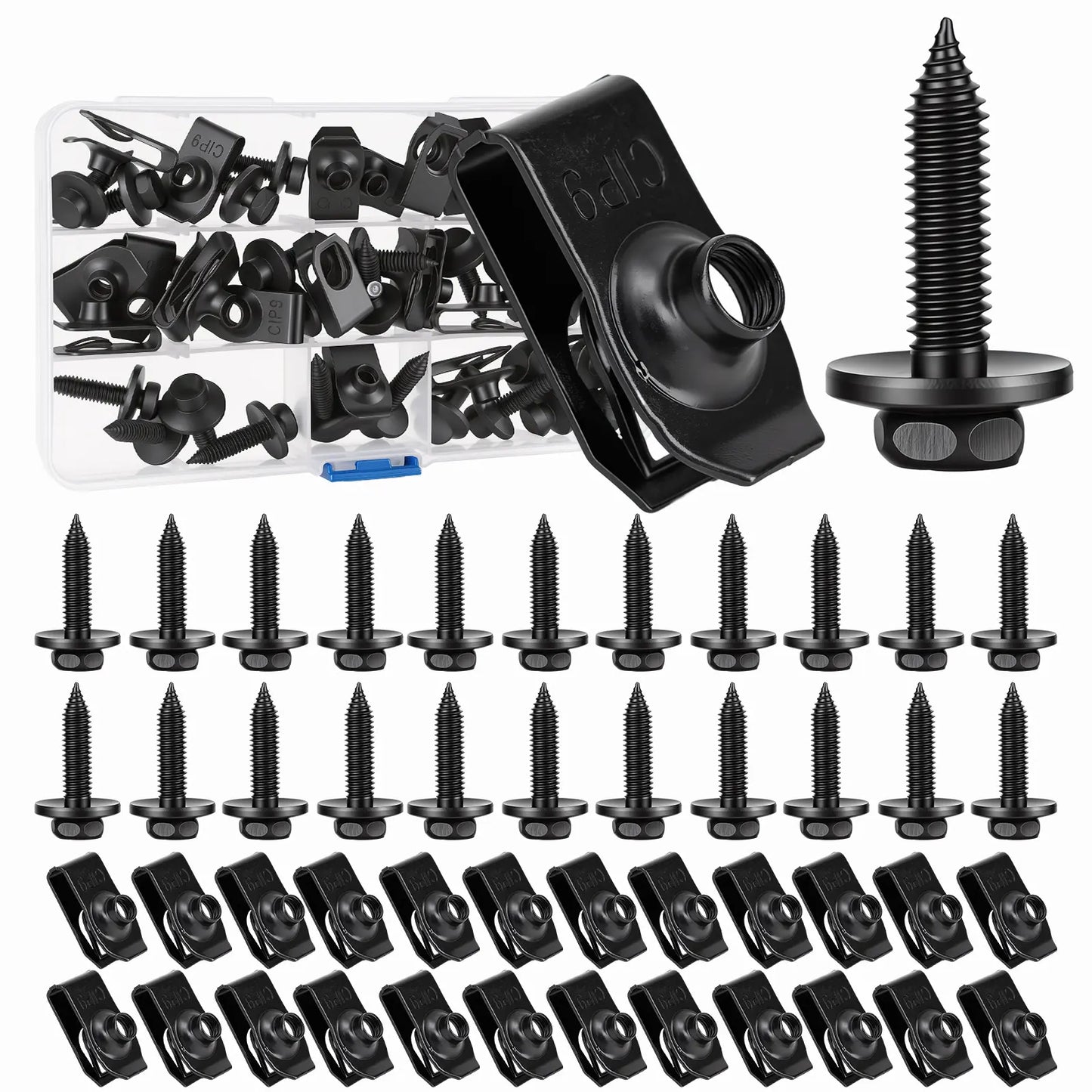 50PCS 1/4 Body Bolts & U-Nut Clips Kit for Fender Bumper Engine Cover Splash Shield Fastener Retainer Clips, Automotive Universal Screws Black(25 Sets)