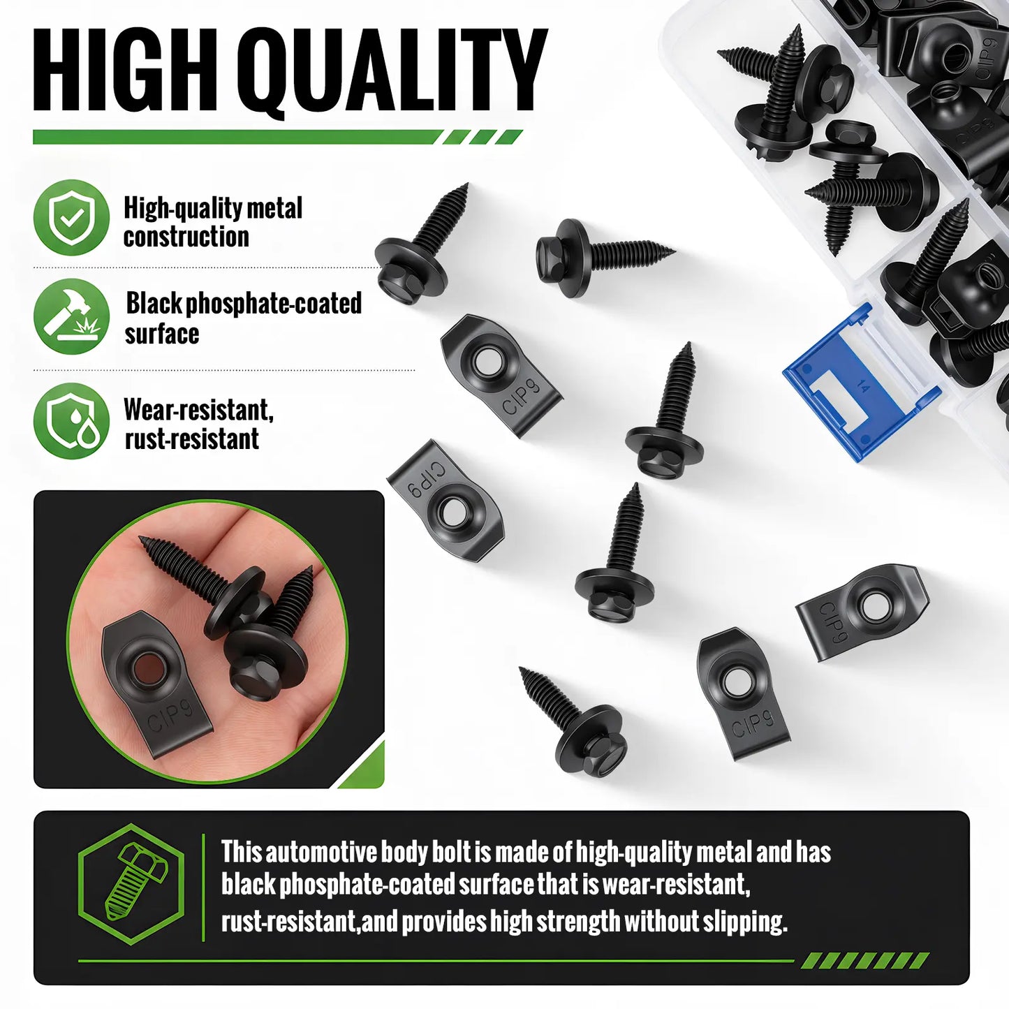 50PCS 1/4 Body Bolts & U-Nut Clips Kit for Fender Bumper Engine Cover Splash Shield Fastener Retainer Clips, Automotive Universal Screws Black(25 Sets)