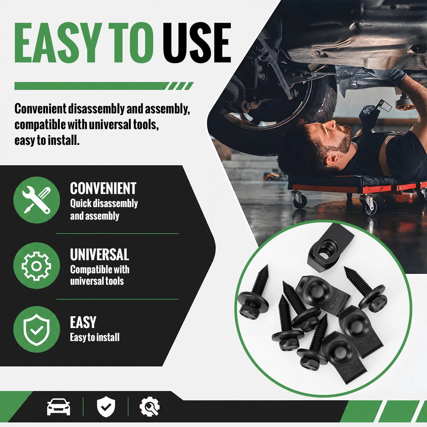 50PCS 1/4 Body Bolts & U-Nut Clips Kit for Fender Bumper Engine Cover Splash Shield Fastener Retainer Clips, Automotive Universal Screws Black(25 Sets)