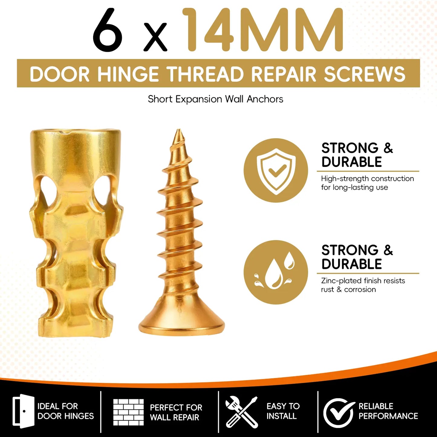 6*14mm Door Hinge Thread Repair Screws, 30Pack/60Pack Short Expansion Wall Anchors, Stripped Thread Repair Fixer for Cabinet, Tile, Stone and Partition Hinge Mounting fathersdaygift