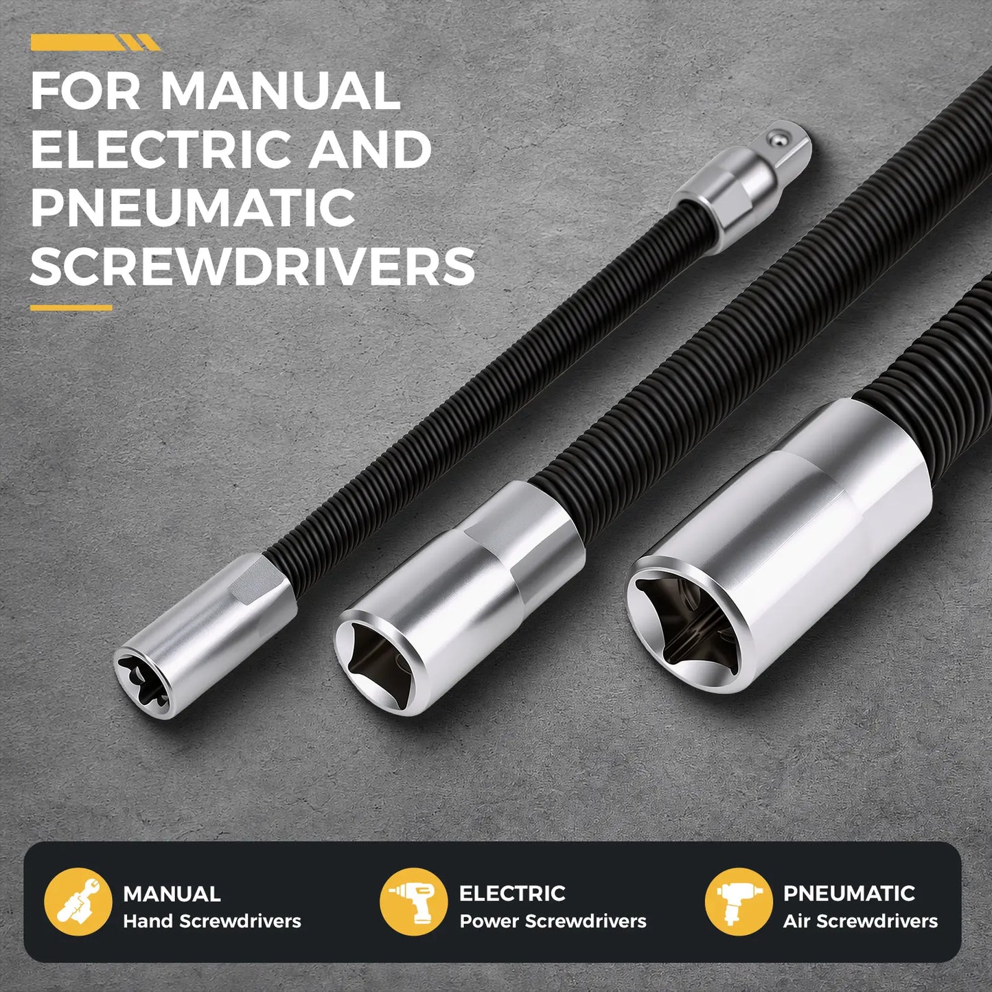Flexible Socket Extension Bar Set 3-Piece 1/2" 3/8" 1/4" Shaft Drive 10" 8" 6"-Spring-Loaded Detent Balls to Prevent Slipping, fathersdaygift fathersdaygift