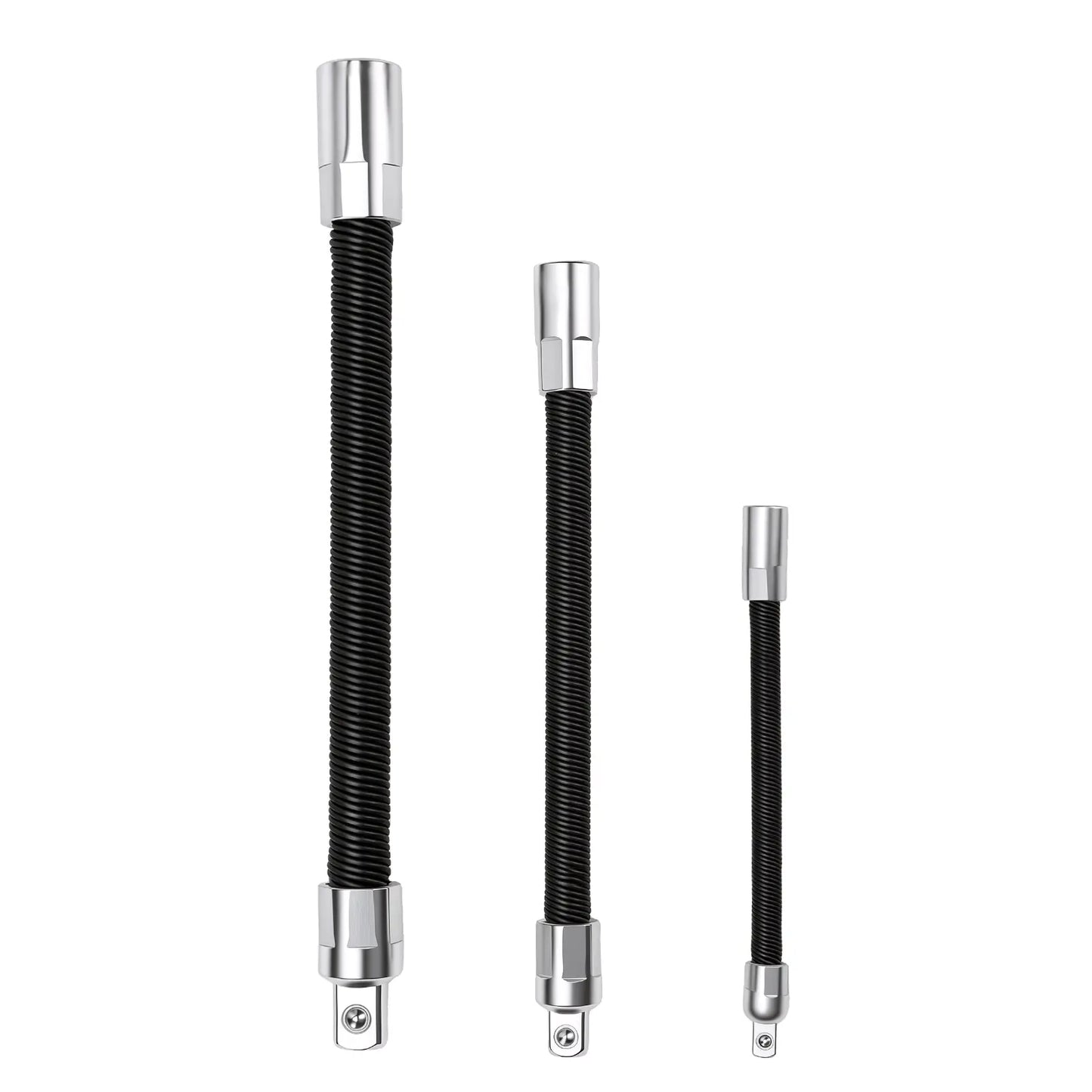 Flexible Socket Extension Bar Set 3-Piece 1/2" 3/8" 1/4" Shaft Drive 10" 8" 6"-Spring-Loaded Detent Balls to Prevent Slipping, fathersdaygift fathersdaygift