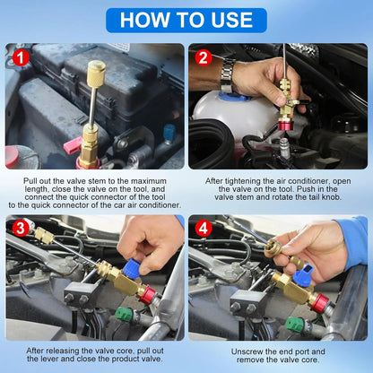 R134A Valve Core Remover Installer, High Low Pressure AC Valve Core Tool Kit for R134A Refrigerant System