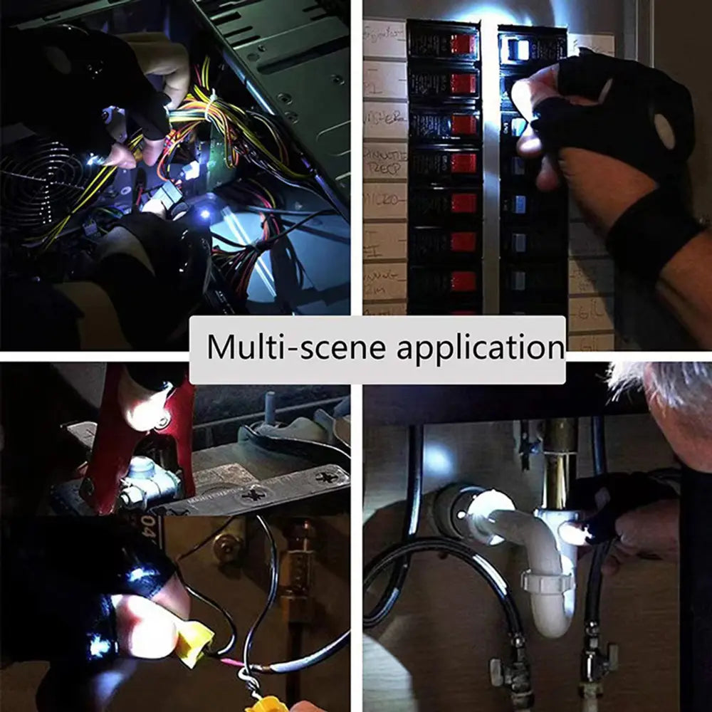 LED glove flashlight, luminous fishing gloves, emergency maintenance lighting gloves finger lights