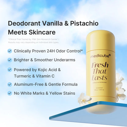 [NEW] [medicube] Deodorant Vanilla & Pistachio Fresh That Lasts | 24 Hour Odor Control, No Aluminum, Baking Soda, Parabens, Phthalates, Ethanol | Brightening & Smoothing for Dark Underarms with Kojic Acid & Turmeric | Korean Skincare, K-Beauty