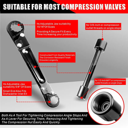 Plumbing Tools – Dual Kwik Tite Wrench Kit, Angle Stop Wrench, Plumbing Wrench. Professional plumbing toolset specially designed for confined spaces for easy angle stop and supply nut installation. Must-have for plumbers.