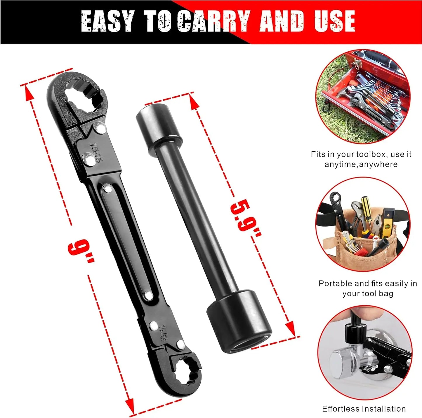 Plumbing Tools – Dual Kwik Tite Wrench Kit, Angle Stop Wrench, Plumbing Wrench. Professional plumbing toolset specially designed for confined spaces for easy angle stop and supply nut installation. Must-have for plumbers.