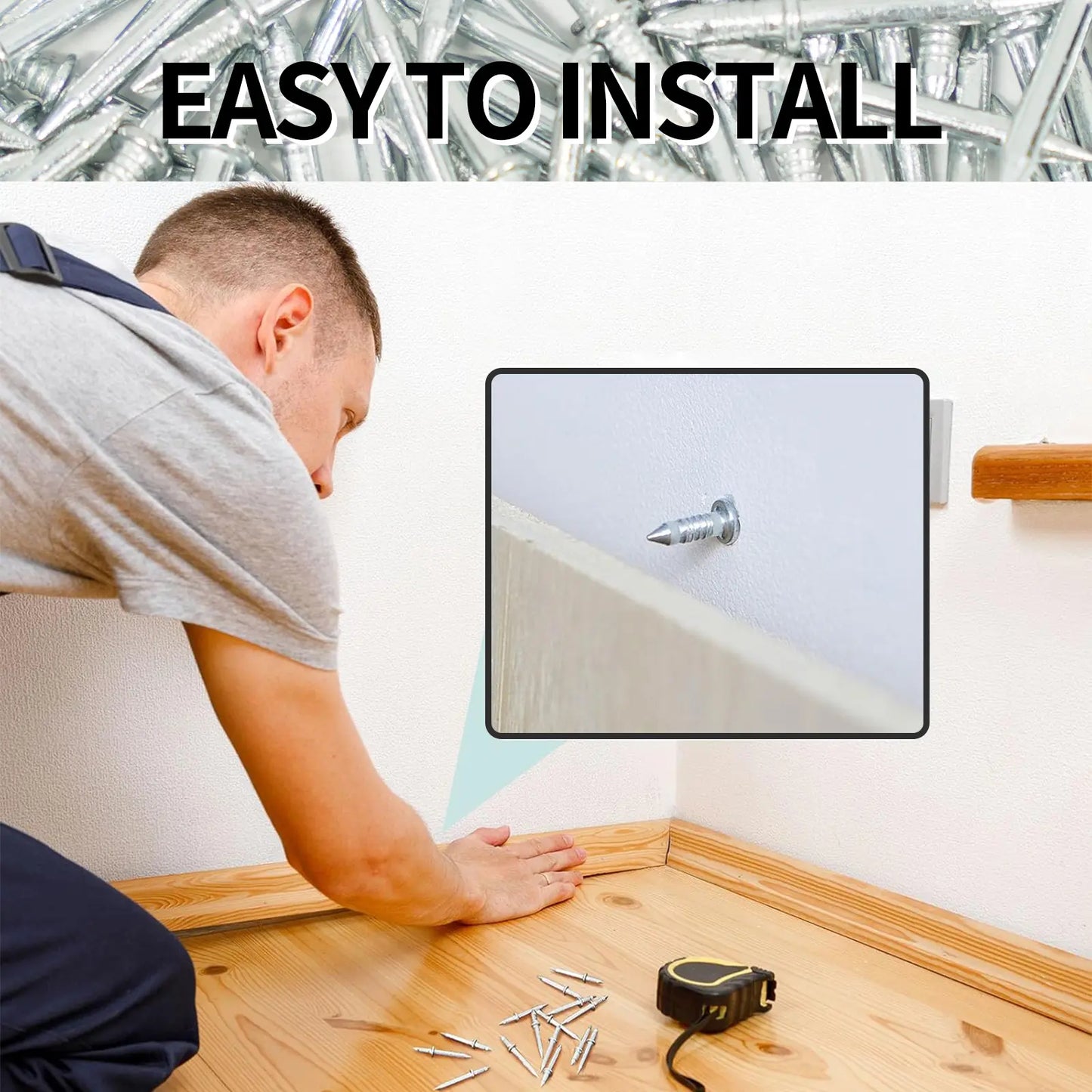 200 Count Non-Marking Double-Headed Skirting Nails Sturdy Damage-Free Wall Installation Kit for Easy Application Functional Mounting Nails for Baseboards Wall Panels Furniture Cover Plates No Drilling Required