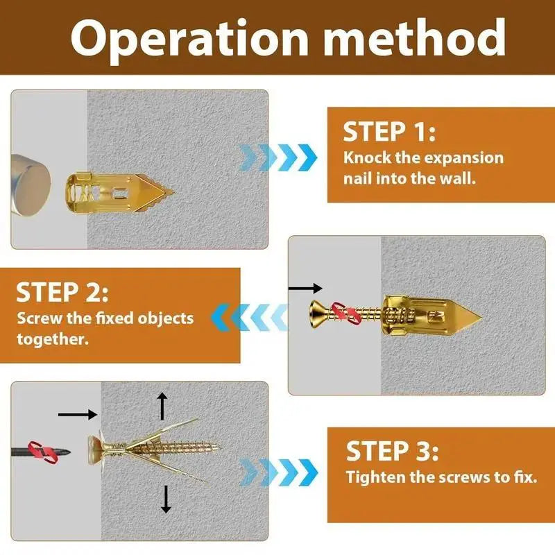 Self-Drilling Drywall Expansion Plug Anchors Kit (40PCS, 100PCS, 200PCS Options) – No Drill Needed, Strong Load-Bearing, Corrosion-Resistant, Easy to Hang for Home & Office, Includes Anchors, Screws, Adjustable Hooks & Bracket for Quick Install