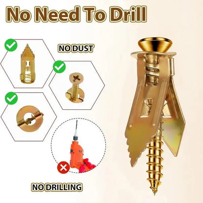 Self-Drilling Drywall Expansion Plug Anchors Kit (40PCS, 100PCS, 200PCS Options) – No Drill Needed, Strong Load-Bearing, Corrosion-Resistant, Easy to Hang for Home & Office, Includes Anchors, Screws, Adjustable Hooks & Bracket for Quick Install