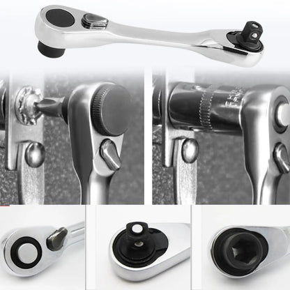 Silver Ratchet Wrench 1/4 Inch Mini Double Headed 72 Tooth Drive Socket (Bits Not Included), Ratchet Set Rotator Practical Accessories Tool, 5 Degrees Quick Install Release