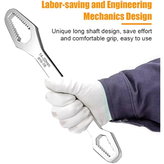 Universal Wrench,Self-Tightening Adjustable Wrench 8-22mm, 3mm Carbon Steel, Double-Head with Torx Socket, Auto-Grip Non-Slip Universal Wrench for Car & Home Repair