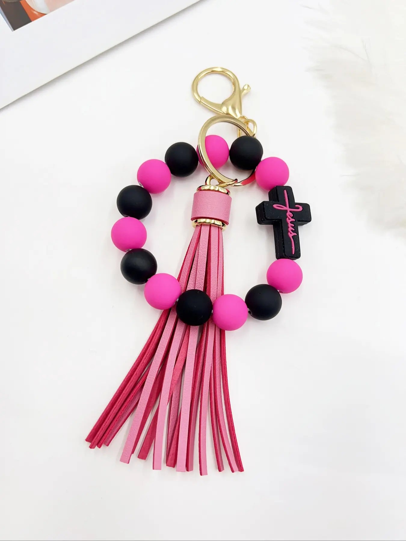 1 Piece Leopard Pattern Tassel Decor Beaded Keychain, Trendy Cute Jewelry for Women & Men, Fashion Accessories, Perfect Gift for Friends