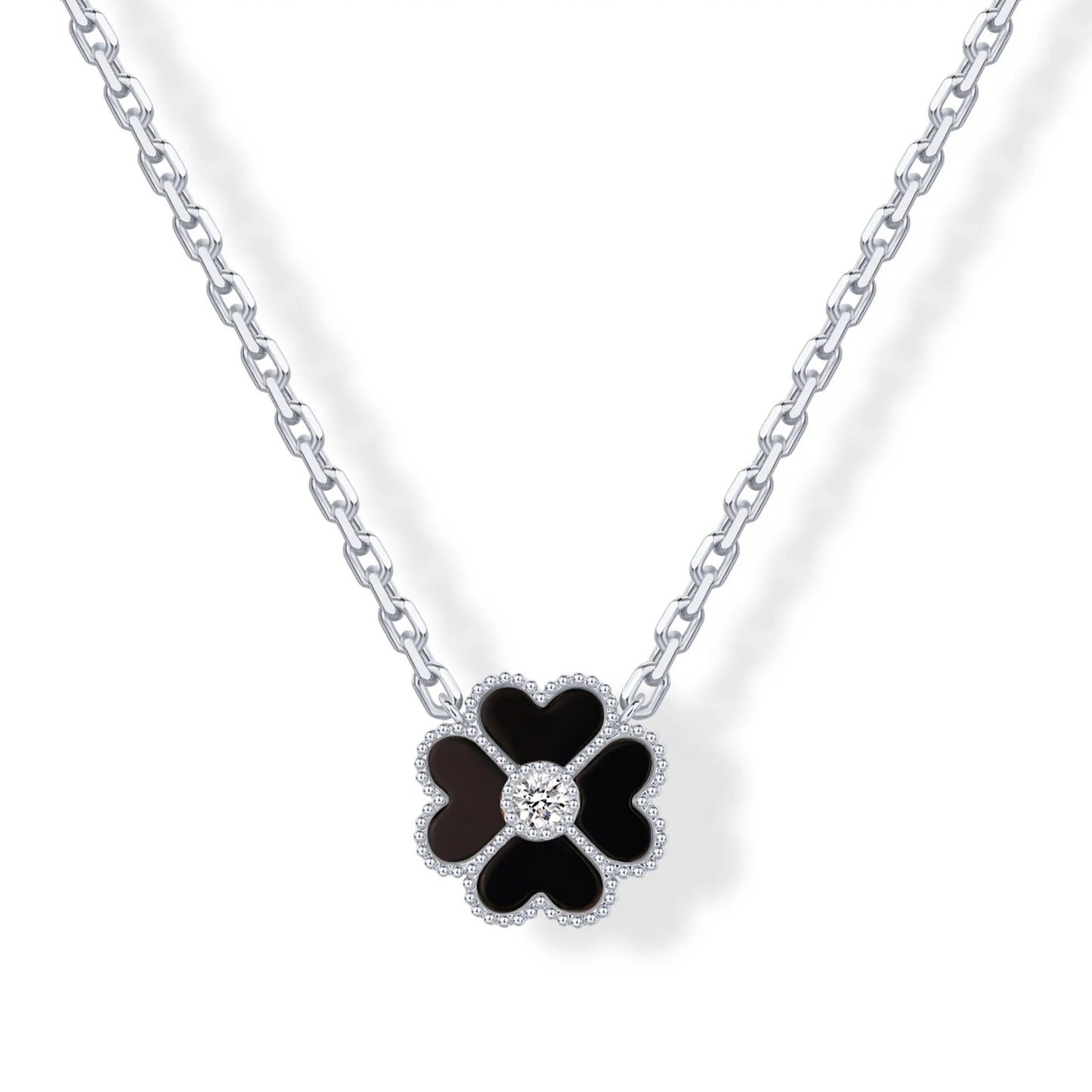 Gold Plated Clover Necklaces for Women - Black Onyx & Mother of Pearl Gemstone Pendant Necklace - Adjustable Chain Hypoallergenic Jewelry Gifts