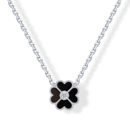 Gold Plated Clover Necklaces for Women - Black Onyx & Mother of Pearl Gemstone Pendant Necklace - Adjustable Chain Hypoallergenic Jewelry Gifts