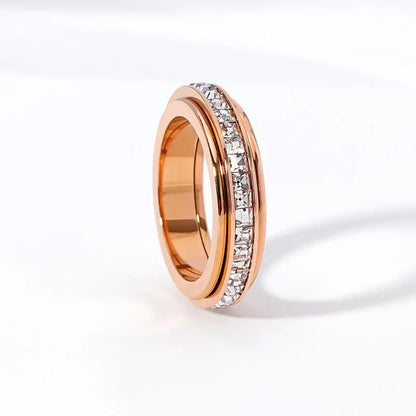 Anillos de ansiedad para mujeres y hombres Anillos de banda giratorios de acero de titanio con circonita cúbica para alivio del estrés y promesa de boda Ajuste cómodo Talla 5 a 12