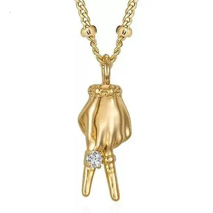Gold Plated Hand Pendant Necklace for Women – Dainty Cubic Zirconia Charm Chain, Trendy Statement Jewelry Gift
