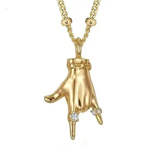 Gold Plated Hand Pendant Necklace for Women – Dainty Cubic Zirconia Charm Chain, Trendy Statement Jewelry Gift