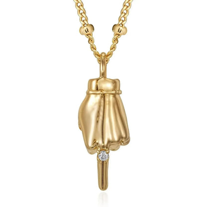 Gold Plated Hand Pendant Necklace for Women – Dainty Cubic Zirconia Charm Chain, Trendy Statement Jewelry Gift