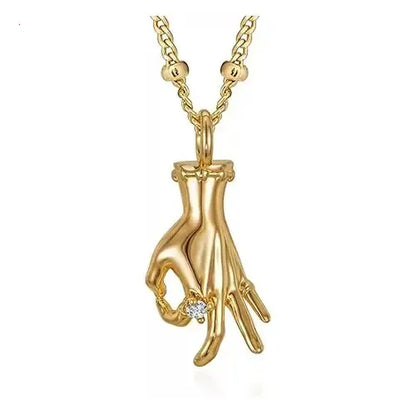 Gold Plated Hand Pendant Necklace for Women – Dainty Cubic Zirconia Charm Chain, Trendy Statement Jewelry Gift