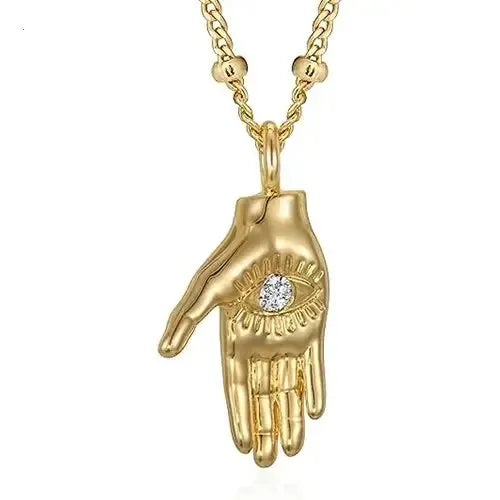 Gold Plated Hand Pendant Necklace for Women – Dainty Cubic Zirconia Charm Chain, Trendy Statement Jewelry Gift
